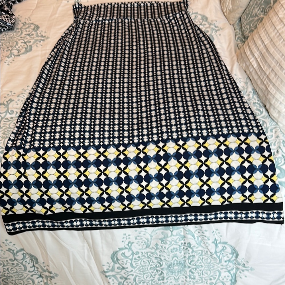 Stylish Black, White, Navy and a touch of Yellow geometric patterned Maxi Skirt